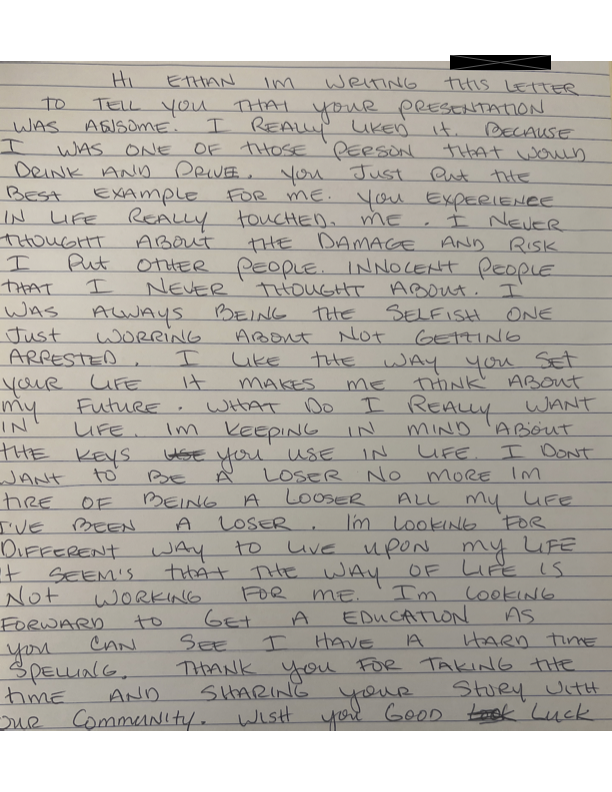 First page of inmate letter 001