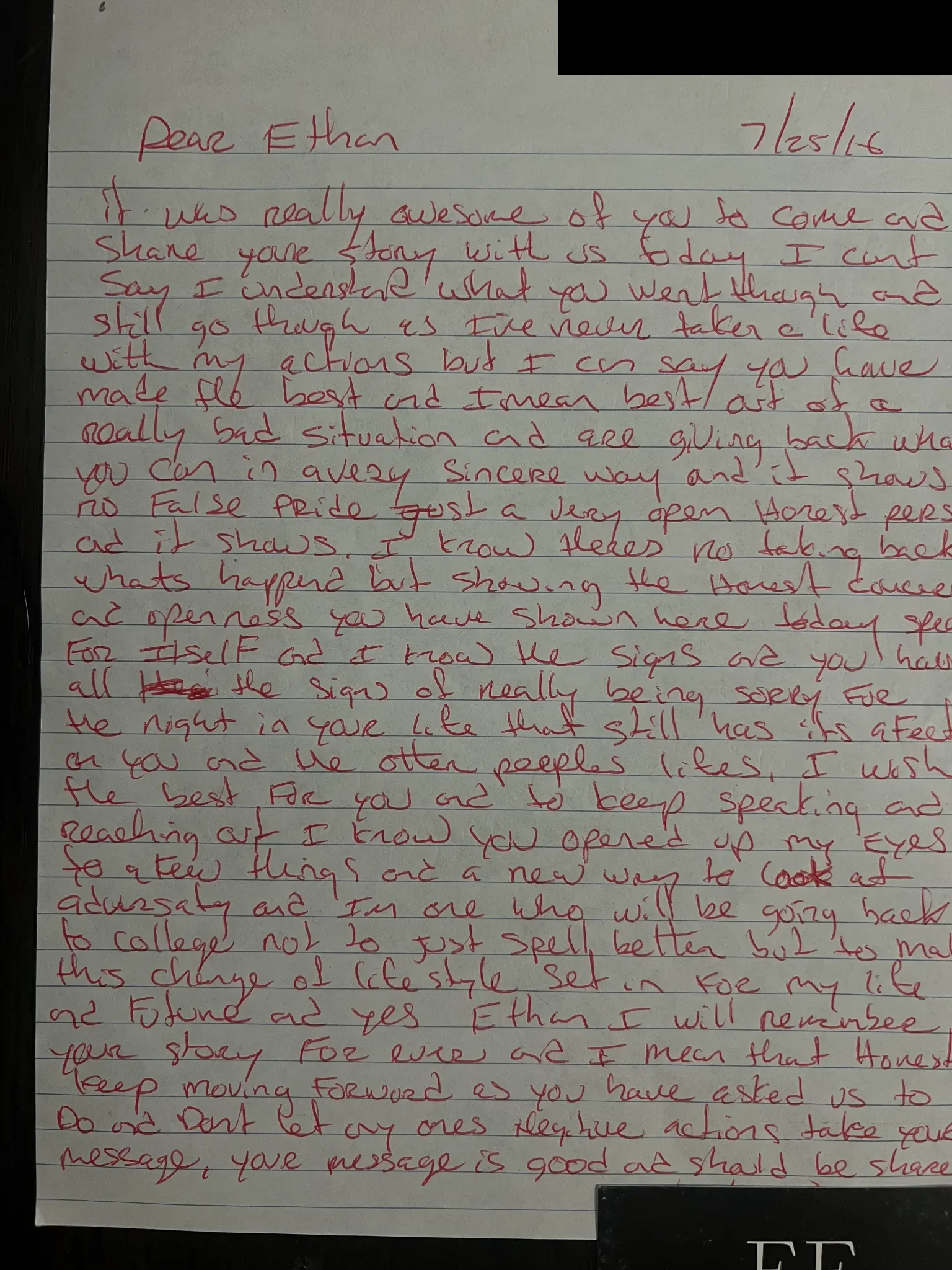 First page of inmate letter 004